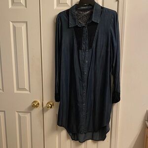 Elegant Blue Denim Shirt Dress